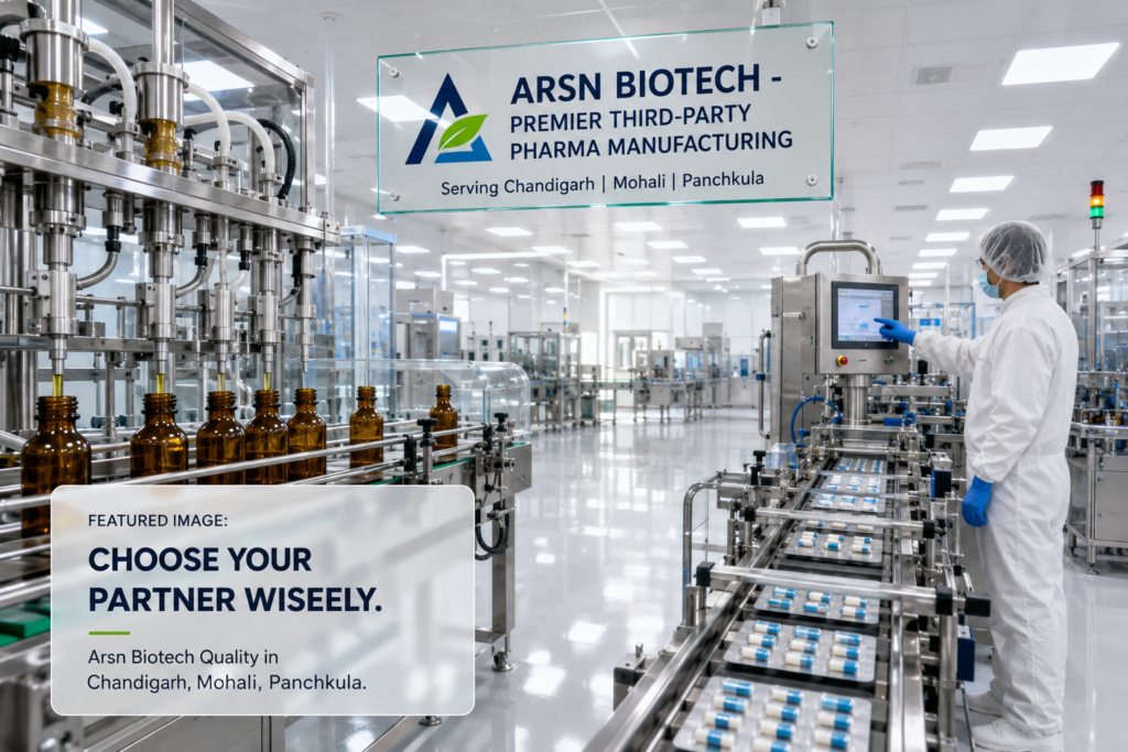 Modern pharmaceutical liquid filling line at Arsn Biotech third-party manufacturing facility